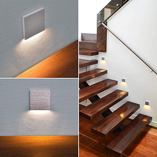 max K O M F O R T LED Treppenbeleuchtung 6190S Aluminium 90x90x40 mm 2,5 Watt Stufenlicht Wandleuchte unterputz Treppenbeleuchtung von max K O M F O R T