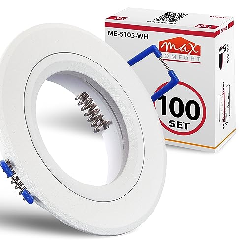 max K O M F O R T 100x Hochwertiger Einbaustrahler weiß für MR16 LED leuchtmittel + GU10 Fassung 230V rund Einbauleuchte Einbauspot Rahmen Rostfrei Deckenspot Strahler Spot 5105-WH von max K O M F O R T