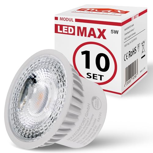 max K O M F O R T LED Modul flach 10 Stk. 5Watt | Dimmbar mit Lichtschalter 100-50-10% | Ø50x40mm | Deckenstrahler Einbauleuchte Einbauspot Ersatz für GU10 MR16 (WARMWEIß) von max K O M F O R T