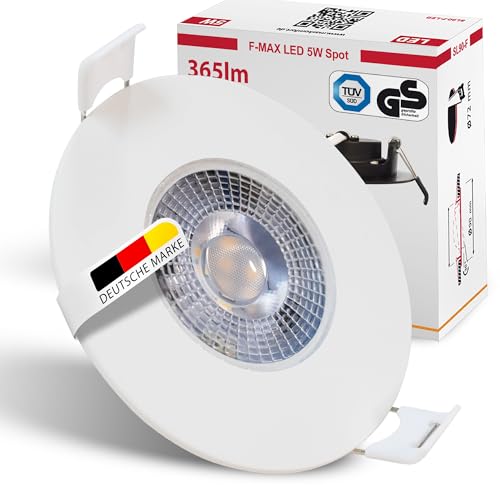 max K O M F O R T 12x LED Bad Einbaustrahler 3-Step Dimmbar IP44 Ultraflach 5 Watt Weiß 230V Rund warmweiß Deckenstrahler Spot Deckenspot Badbeleuchtung SET FMAX von max K O M F O R T