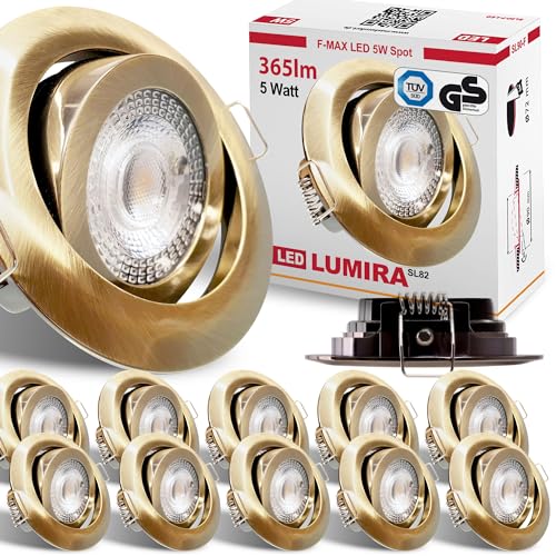 max K O M F O R T - 12x LED Einbaustrahler Ultraflach 5 Watt Bronze schwenkbar 230V Rund warmweiß Deckenstrahler Spot Deckenspot Lumira von max K O M F O R T