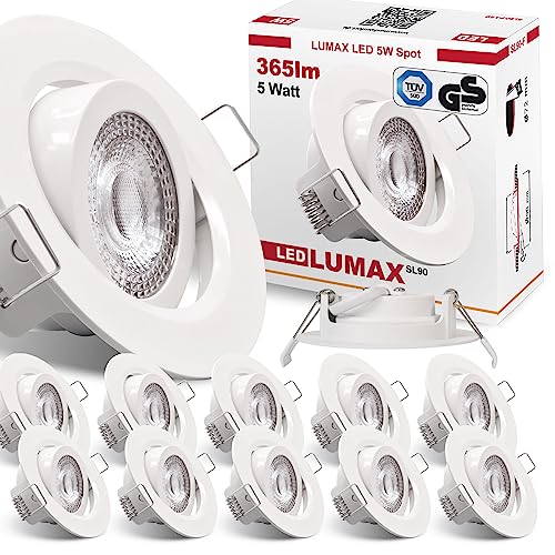 max K O M F O R T 12x LED Einbaustrahler dimmbar Ultraflach 5 Watt weiß schwenkbar 230V Rund warmweiß Deckenstrahler Spot Deckenspot Lumax von max K O M F O R T