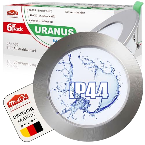 max K O M F O R T 6x Bad LED Einbaustrahler flach 4W URANUS | IP44 110° 290lm 68mm | Warmweiß Neutralweiß Kaltweiß | Feuchtraum LED Spot Küche Dusche von max K O M F O R T