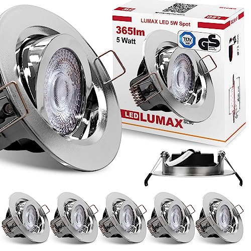 max K O M F O R T 6x LED Einbaustrahler dimmbar Ultraflach 5 Watt chrom schwenkbar 230V Rund warmweiß Deckenstrahler Spot Deckenspot Lumax von max K O M F O R T