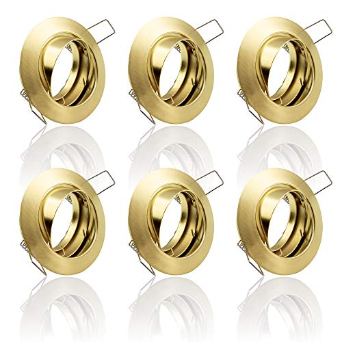 max K O M F O R T 6x SET Einbaustrahler + GU10 für 230V gold Schwenkbar rund Einbau Spots Decken Strahler Leuchte Spots Deckenleuchte Lampe Einbauleuchte Einbaurahmen 104S-TP GD von max K O M F O R T