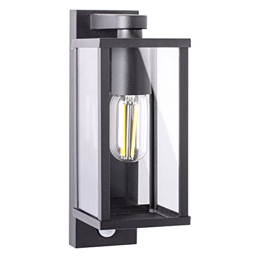 max K O M F O R T Außenwandleuchte Wandlampe Außenleuchte E27 mit Bewegungsmelder Schwarz IP44 Beleuchtung Garten Sensor moderne Wandleuchte aus Aluminium 1908A1 von max K O M F O R T