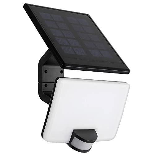 max K O M F O R T LED Solar Fluter 10W Aussenwandleuchte mit Bewegungsmelder IP54 Schwarz Akku Batterie Außenstrahler Wandleuchte Solarlampe SOLEX-BK von max K O M F O R T