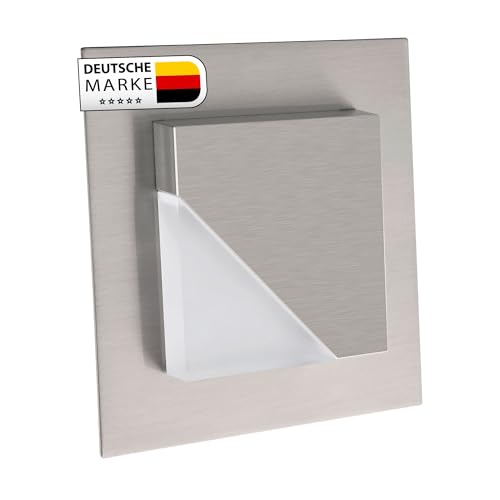 max K O M F O R T LED Treppenbeleuchtung 230V warmweiß 1,5W ECKIG eisen-gebürstet Treppenleuchte Wand Einbauleuchte Treppenlicht Flurleuchte Nachtlicht 6105 von max K O M F O R T