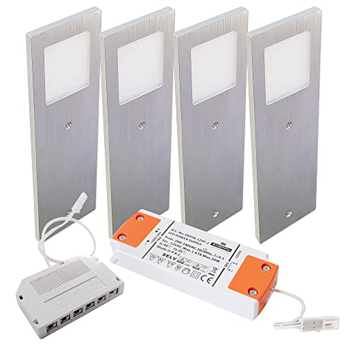 max K O M F O R T LED Unterbauleuchte Küchenleuchte Aluminium 4er Set á 4W 300 Lumen warmweiß Dimmbar IP20 Lampe Küchenunterbauleuchte von max K O M F O R T