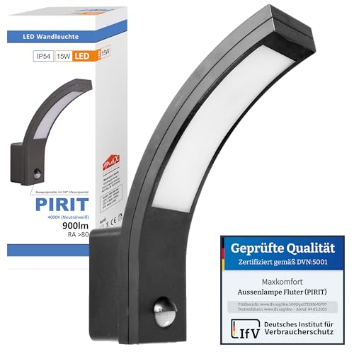 PIRIT LED Außenwandleuchte mit Bewegungsmelder 15W Schwarz IP54 900lm 4000K Außenleuchte Wandleuchte von max K O M F O R T