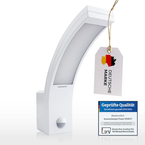 max K O M F O R T LED Aussenleuchte mit Bewegungsmelder PIRIT | 15W Weiß IP54 900 Lumen 4000K neutralweiß | Außenwandleuchte Außenlampe Sensor Strahler Fluter von max K O M F O R T