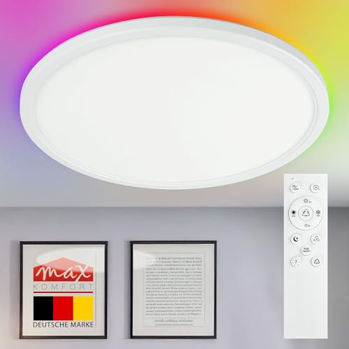 max K O M F O R T RGB LED Deckenleuchte Dimmbar mit Fernbedienung – 22W, 2200lm, 2700K-6500K – Farbwechsel Energiesparend Ultra-Slim für Wohn- & Arbeitsräume PULS max K O M F O R T RGB LED Deckenleuchte Dimmbar mit Fernbedienung – 22W, 2200lm, 2700K-6500K – Farbwechsel Energiesparend Ultra-Slim für Wohn- & Arbeitsräume PULS von max K O M F O R T