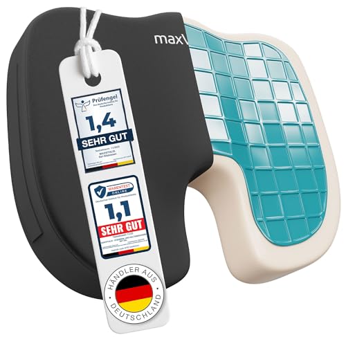 maxVitalis Gel-Sitzkissen, Orthopädische Sitzauflage zur Druckentlastung, mit komfortabler Memory Foam Geloberfläche, gegen eine ungesunde Sitzhaltung von maxVitalis