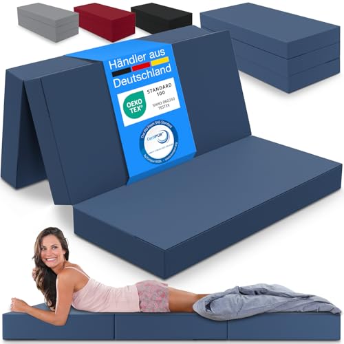ELONEO Klappmatratze, Gästematratze, 3-teilige Faltmatratze, Schaumstoff extra dick (15cm), waschbar, Bandscheibenwürfel, klappbar, Faltbare Matratze, Erwachsene (Blau, 160 x 195 x 15 cm) von ELONEO