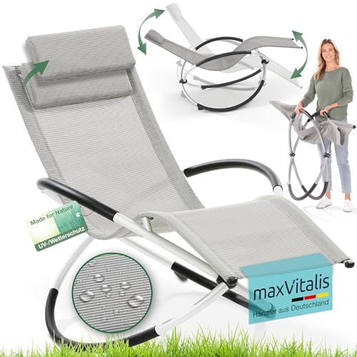 maxVitalis Relax-Schaukelliege klappbar: 2in1 Sitz- und Liegestuhl für Garten und Balkon, leichte Gartenliege, grau-kariert von maxVitalis