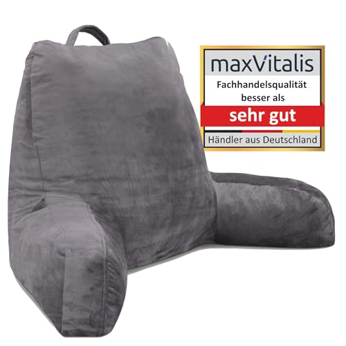 maxVitalis Rückenkissen, Lesekissen für Bett und Sofa mit Armlehnen – Ideal als Rückenstütze für mehr Halt und Komfort von Rücken, Kopf und Nacken, Sitzen, 76 × 46 × 40 cm von maxVitalis