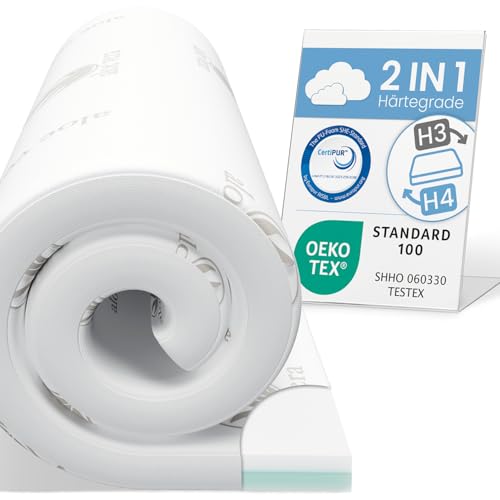 ELONEO Viskoelastischer Matratzen-Topper, MemoryFoam Matratzenauflage, Viscoauflage, Wendefunktion mit 2 Härtegraden, inkl. Aloe Vera Bezug (120 x 200 cm, Viskoschaum - 7 cm) von ELONEO