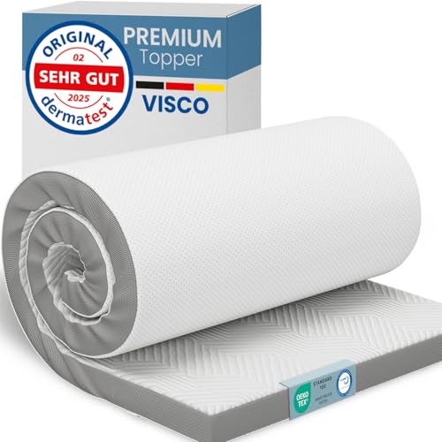 ELONEO Viscoelastischer Matratzen Topper 140x200cm, Matratzentopper mit Memory Foam Effekt, 5 cm Höhe, Matratzenauflage für Bett und Boxspringbett inkl. atmungsaktivem Mesh-Bezug und Eckschlaufen von ELONEO