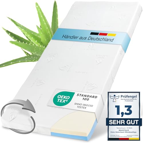 maxVitalis Viskoelastischer Matratzen-Topper 100 x 200 cm, Orthopädische MemoryFoam Komfort Matratzenauflage, Viscoauflage, Wendefunktion mit 2 Härtegraden, inkl. Aloe Vera Bezug von maxVitalis