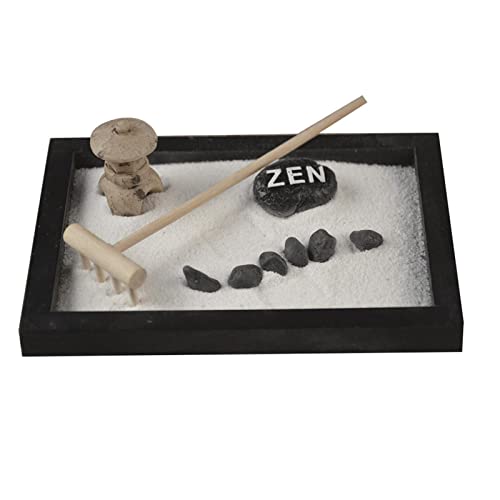 Zen Gartentablett, realistisches Zen-Garten-Set mit weißen Sandsteinen, sorgfältig gefertigter Zen-Garten aus Holz, beruhigendes Set für den Garten mit Sand, robust von maxal