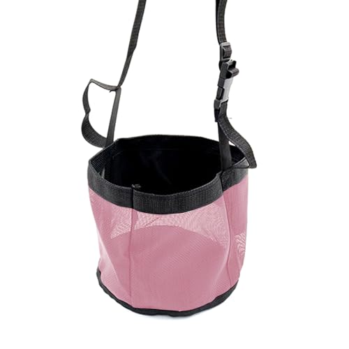 Pferdefutter Tasche, Futterbeutel für Pferde, 23,9 x 24,4 cm, Heavy-Duty Breathable PVC Mesh Getreide Futtertasche, mit verstellbarem Riemen und langlebigem Snap Pferd Maulkorb Futtertasche (Rosa) von maxant