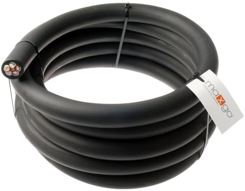 Schwere Gummischlauchleitung Elektrokabel Anschlussleitung Flexibel Strom Kabel H07RN-F 5G25mm² (5x25 mm²) für Außenbereich Outdoor Schwarz Länger 5-50m, Länge:15m von maxgo