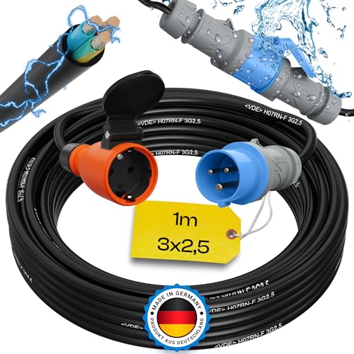 maxgo 1m Camping Adapter CEE auf Schuko 230v 16a 3x2,5 H07RN-F Stromadapter Stromkabel Landstromanschluss Adapterkabel Verlängerungskabel Kabel Wohnmobil Schukostecker Mennekes Campingkupplung von maxgo