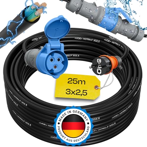 maxgo 25m Camping Adapter Schuko auf CEE 230v 16a 3x2,5 H07RN-F Stromadapter Stromkabel Landstromanschluss Adapterkabel Verlängerungskabel Kabel Wohnmobil Schukostecker Mennekes Campingkupplung von maxgo