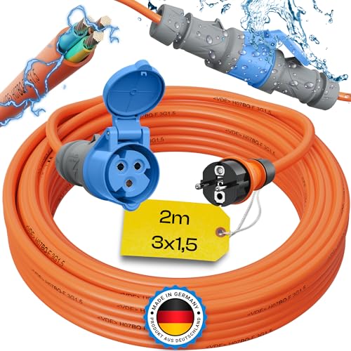 maxgo 2m Camping Adapter Schuko auf CEE 230v 16a 3x1,5 H07BQ-F Stromadapter Stromkabel Landstromanschluss Adapterkabel Verlängerungskabel Kabel Wohnmobil Schukostecker Mennekes Campingkupplung von maxgo