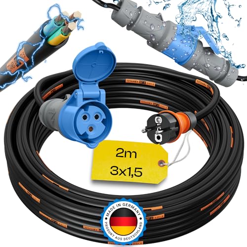 maxgo 2m Camping Adapter Schuko auf CEE 230v 16a 3x1,5 TITANEX Stromadapter Stromkabel Landstromanschluss Adapterkabel Verlängerungskabel Kabel Wohnmobil Schukostecker Mennekes Campingkupplung von maxgo