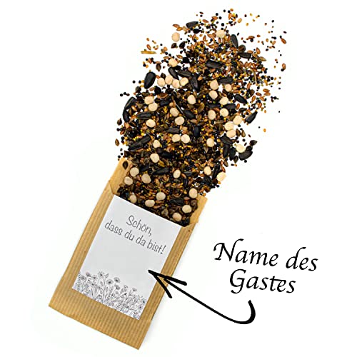 Gastgeschenk & Platzkarten Hochzeit - Blumensamen Bienenweide - Tütchen - Tischkarten - Namensschilder - Konfirmation - Taufe - Weihnachten - Geburtstag - Gäste - Schön, dass du da bist von maxiPRINT1000