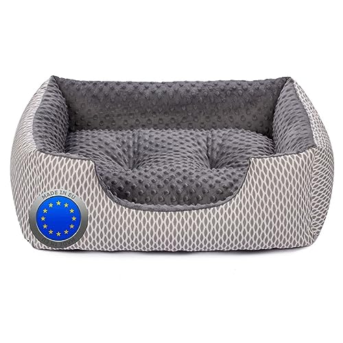 maxiga, Hundekissen, Hundekorb, Hundebetten, Hundebett für große, mittelgroße, kleine Hunde, Hundesofa Katz enbett, Antiallergisch, Waschen bei 30°C EU-Produkt, (M, GRAU/GRAU Gemustert), 80X60cm von maxiga