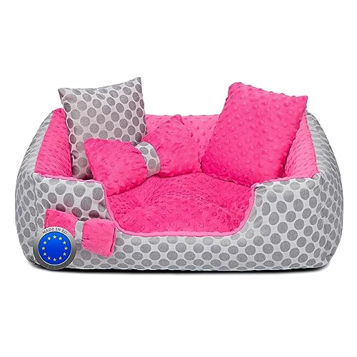 maxiga Hundekissen 100X70cm Hundekorb Hundebett für große mittelgroße und kleine Hunde Hundesofa Katz enbett Antiallergisch Waschen bei 30°C EU-Produkt (L GRAU GEPUNKTET/ROSA) von maxiga