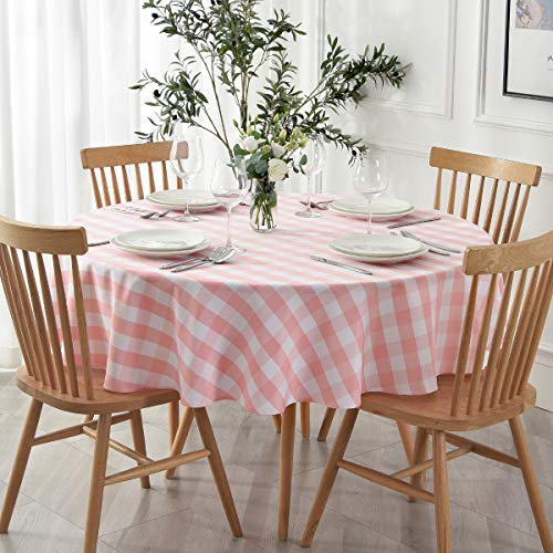 maxmill Runde karierte Tischdecke, auslaufsicher, knitterfrei, schweres Gingham-Tischtuch für runde Tischdecken, Büffelkariert, für Buffet, Bankett, Partys, Urlaub, Abendessen, 177,8 cm, Rosa und Weiß maxmill Runde karierte Tischdecke, auslaufsicher, knitterfrei, schweres Gingham-Tischtuch für runde Tischdecken, Büffelkariert, für Buffet, Bankett, Partys, Urlaub, Abendessen, 177,8 cm, Rosa und Weiß von maxmill