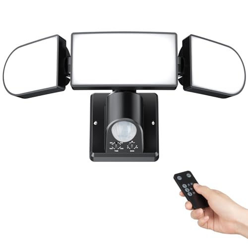 maxtachi LED Strahler mit Bewegungsmelder Außen 35W,6000LM Superhell Außenstrahler mit Verstellbaren 3 Köpfen mit PIR Steuerung&IP65 Wasserdicht Flutlicht Gilt für Garten Garage Torweg Terrasse von maxtachi