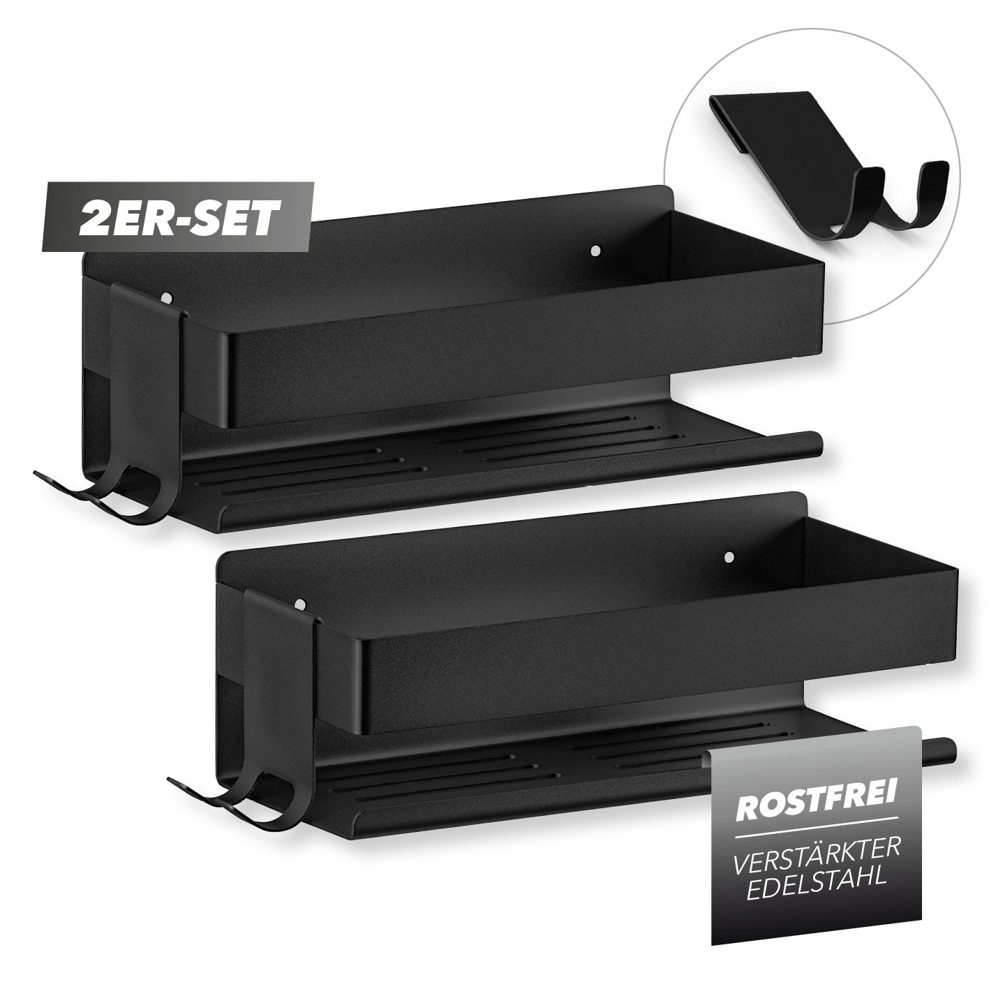 Dusch-Organizer zum Kleben oder Bohren - 2er-Set - Schwarz Dusch-Organizer zum Kleben oder Bohren - 2er-Set - Schwarz von BENKSTEIN