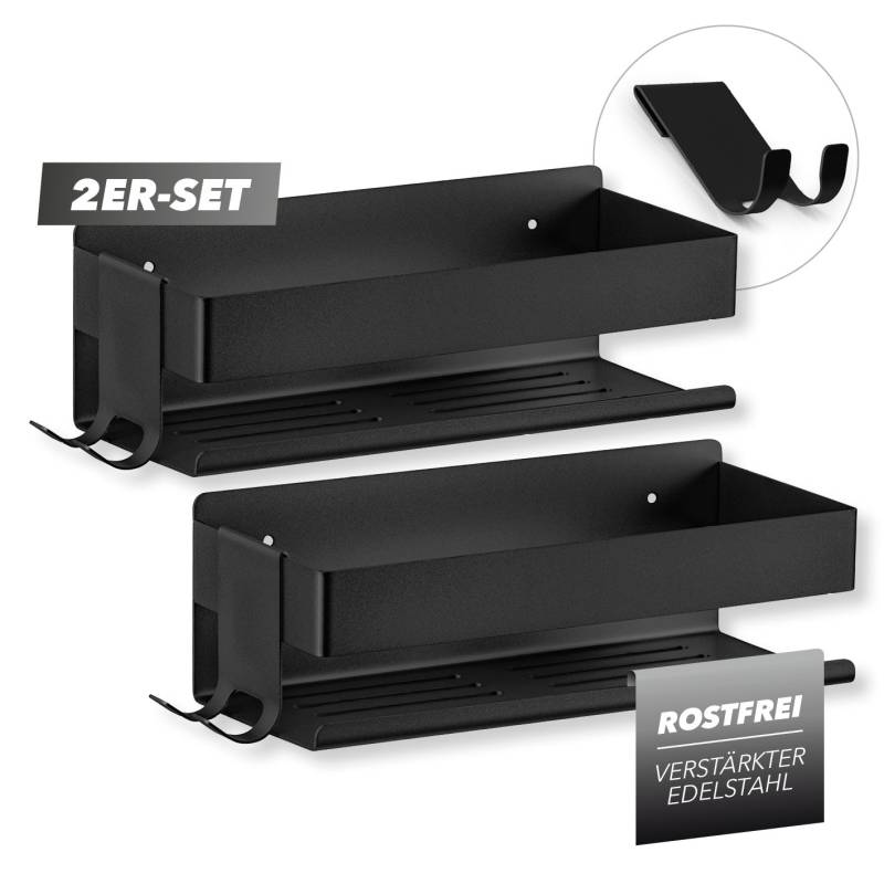 Dusch-Organizer zum Kleben oder Bohren - 2er-Set - Schwarz von BENKSTEIN