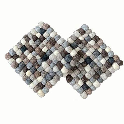 maylow Yoga mit Herz felticrafts Topf Untersetzer aus Filz Handmade Bunte Filzkugeln 16,5 x 16,5 cm (2er Set grau - eckig, 16,5 x 16,5 cm) von maylow Yoga mit Herz