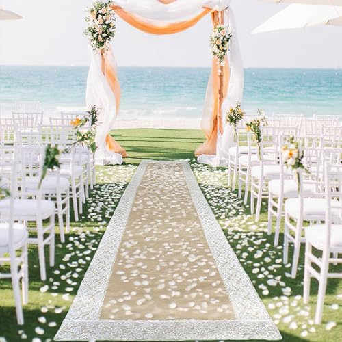 maytopia Natürlicher Jute-Gangläufer für Hochzeitszeremonie, 91 x 61 cm, Hochzeitsgangläufer mit Spitze, rustikale Jute, Gangläufer für drinnen und draußen, Hochzeitsdekoration von maytopia