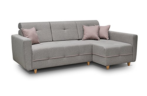 Ecksofa Sofa Eckcouch Couch mit Schlaffunktion und Bettkasten Ottomane L-Form Schlafsofa Bettsofa Polstergarnitur - TUCSON (Ecksofa Rechts, Dunkelgrau) von MEUBLO