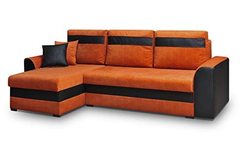 Ecksofa Sofa Eckcouch mit Schlaffunktion und Bettkasten Ottomane Schlafsofa Bettsofa Polstergarnitur Wohnlandschaft - TOMMY (Ecksofa Links, Orange) von mb-moebel