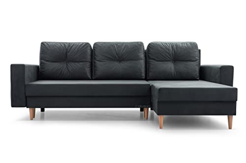 Ecksofa mit Schlaffunktion und Bettkasten Ottomane Links als auch rechts montierbar Couch für Wohnzimmer, Schlafsofa Gästebett Sofa Eckcouch L-Form 232x142x90 cm Carl (Dunkelgrau) von mb-moebel