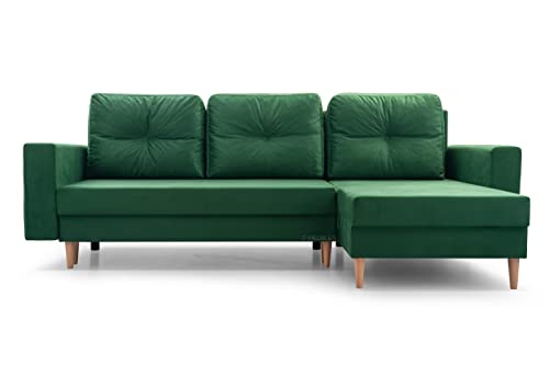 Ecksofa mit Schlaffunktion und Bettkasten Ottomane Links als auch rechts montierbar Couch für Wohnzimmer, Schlafsofa Gästebett Sofa Eckcouch L-Form 232x142x90 cm Carl (Flaschengrün) von mb-moebel