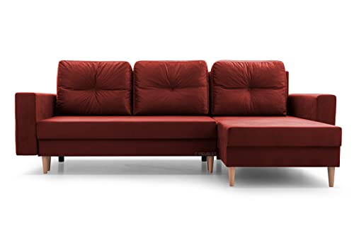 Ecksofa mit Schlaffunktion und Bettkasten Ottomane Links als auch rechts montierbar Couch für Wohnzimmer, Schlafsofa Gästebett Sofa Eckcouch L-Form 232x142x90 cm Carl (Bordeaux) von mb-moebel