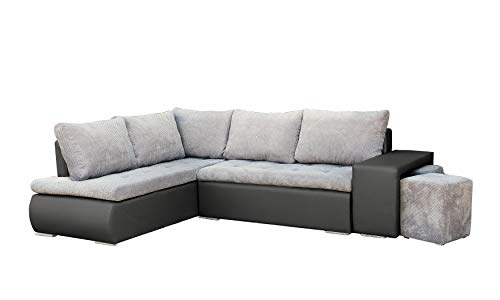 Ecksofa mit Zwei Hocker Sofa Eckcouch Couch mit Schlaffunktion und Bettkasten Ottomane L-Form Schlafsofa Bettsofa Polstergarnitur - 265x280x88cm - BELGRAD (Ecksofa Links, Hellgrau + Dunkelgrau) von MEUBLO