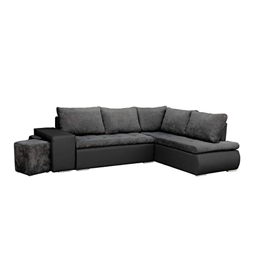 Ecksofa mit Zwei Hocker Sofa Eckcouch Couch mit Schlaffunktion und Bettkasten Ottomane L-Form Schlafsofa Bettsofa Polstergarnitur - 265x280x88cm - BELGRAD (Ecksofa Rechts, Dunkelgrau + Schwarz) von mb-moebel