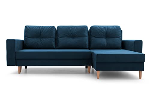 Ecksofa mit Schlaffunktion und Bettkasten Ottomane Links als auch rechts montierbar Couch für Wohnzimmer, Schlafsofa Gästebett Sofa Eckcouch L-Form 232x142x90 cm Carl (Marineblau) von mb-moebel