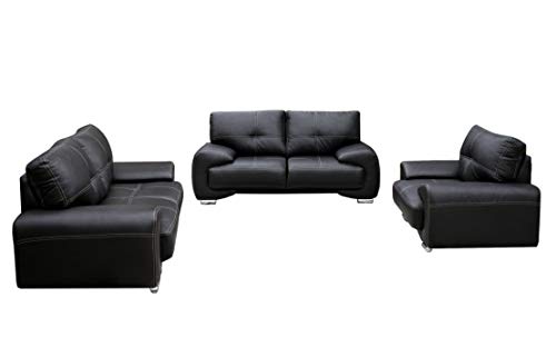 Polstergarnitur Sofa Set 3er & 2er & Sessel 3-2-1 Wohnlandschaft 3-Sitzer und 2-Sitzer mit Sessel Möbel Set - Florida (Schwarz) von MEUBLO