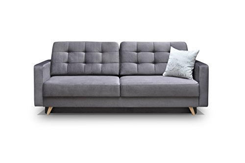 mb-moebel Schlafsofa Kippsofa Sofa Samt mit Schlaffunktion Klappsofa Bettfunktion mit Bettkasten Couchgarnitur Couch Sofagarnitur Schlafcouch 3 Sitzer Gästebett - 229x95x97 cm - Carla (Grau) von mb-moebel