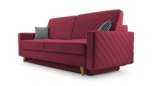 Sofa aus Samtstoff mit Schlaffunktion und Bettkasten Couch für Wohnzimmer Schlafsofa Sofagarnitur Polstersofa Wohnlandschaft mit Bettfunktion Velours 230x100x85cm - CALIFORNIA - Weinerot (Kronos 02) von mb-moebel